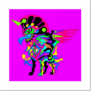 eye in the sky in kaiju sphinx madness ecopop mexican patterns and colors in purple Posters and Art